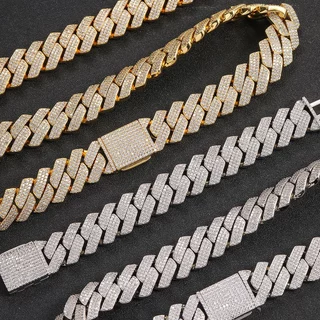 Corrente Cravejada Colar De Gelo Diamantado De 20mm Para Homem Corrente Cubana Hip Hop Pulseira Mulher