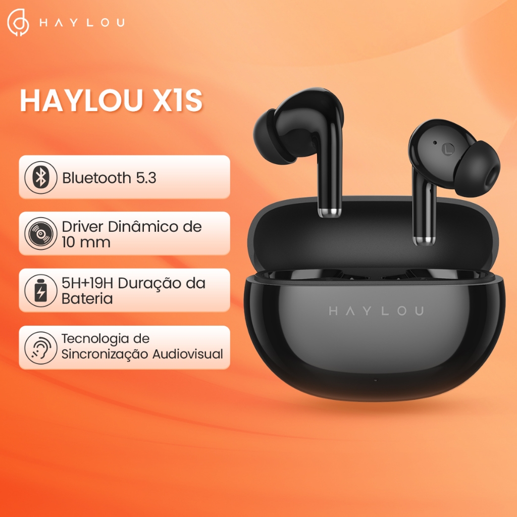 HAYLOU X1S TWS Fones de Ouvido Sem Fio Bluetooth 5.3 Bluetooth Headset com Driver Dinâmico de 12 mm e Bateria com Duração de 24 Horas Headphone com Redução de Ruído