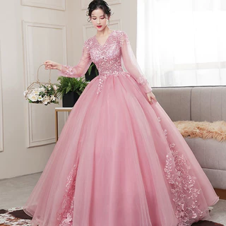 Jantar Vestido De Noiva Em Renda maxi Vestidos De Baile De Finalistas Formais De Manga Comprida Rosa formal Feito À Mão