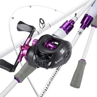 Sougayilang Vara De Pesca De Fundição Fibra De Carbono 10LB 2 Seções 1.8M Joran Pancing and Baitcasting Reel 7.2 : 1 Relação Engrenagem Max Drag 8KG Viagem Para Água Doce