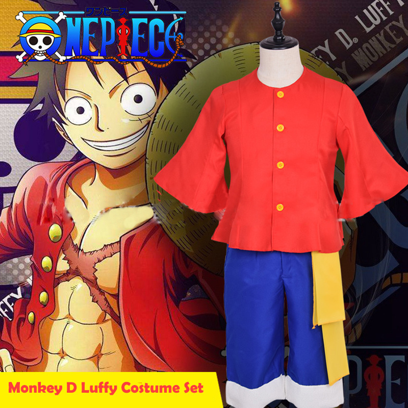 Compra online de Conjunto japonês de cosplay de uma peça, anime macaco d  luffy, colete e calças, cintura vermelha, shorts azuis, calças masculinas