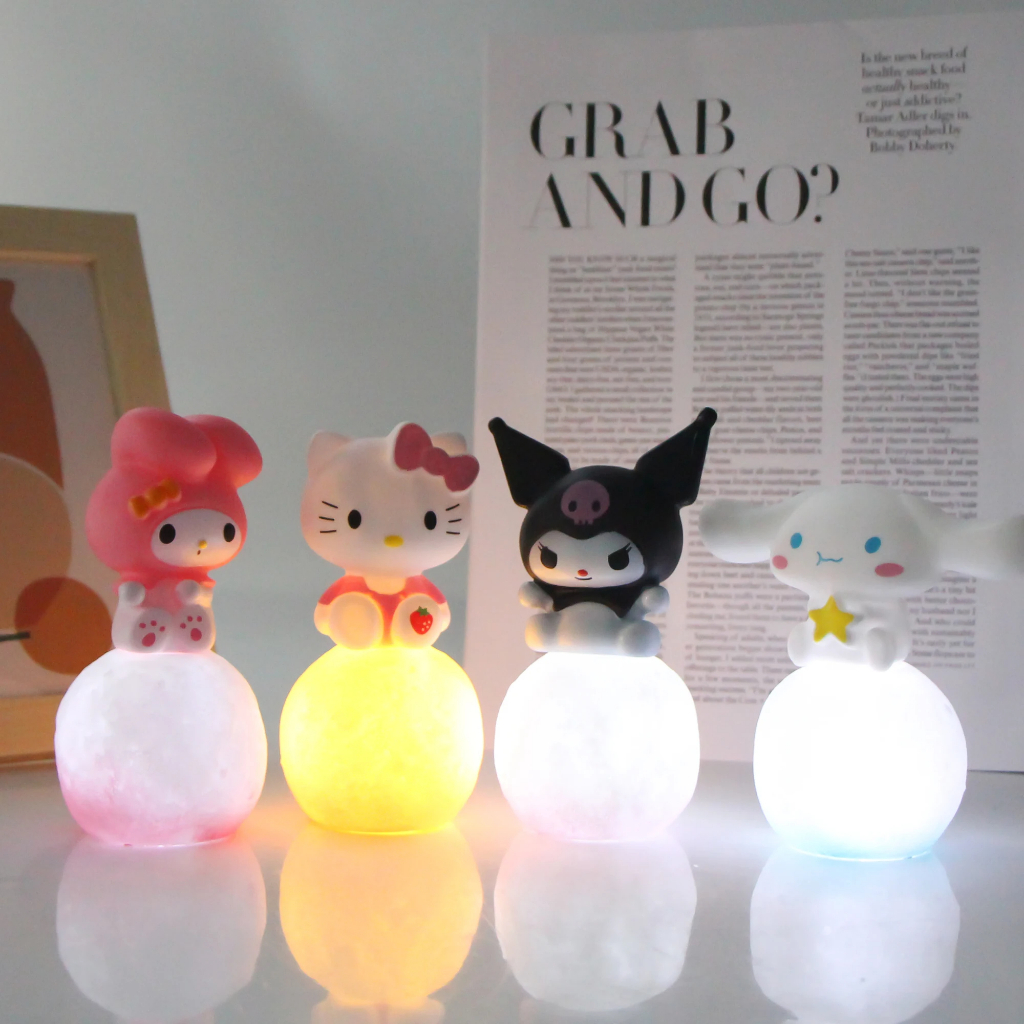 4Pcs Sanrio Luz Nocturna Kawaii Figura Canela Kitty Kuromi Melody Anime Figuras Candeeiro Quarto Decoração Crianças Brinquedo Presente