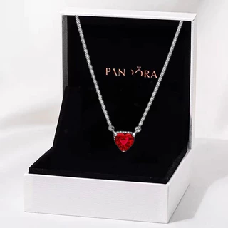 Com Caixa Colar PAN de Alta Qualidade S925 Colar PAN de Prata Colar Coração Vermelho Brilhante Feminino Colar Coração Vermelho Brilhante Cadeia de Clavícula de Luxo em Forma de Coração Feminino Presente requintado