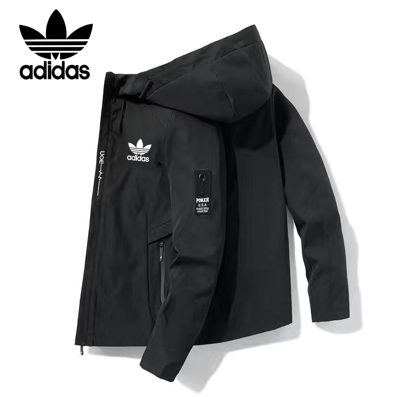 Marca adidas Homens Primavera Primavera Lazer ao ar livre Jogging Sports Fashion Simple Style All-Match Slim-fit Leve e respirável Casaco de Vôo com Capuz Quente à prova de vento