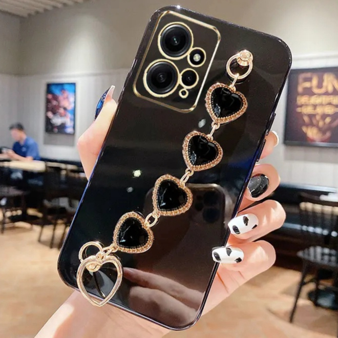 Capa De Revestimento Redmi 12 12c Nota 12 12s Pro + Luxury Flash Rhinestone Bracelete Em Corrente Traseira Silicone Macia