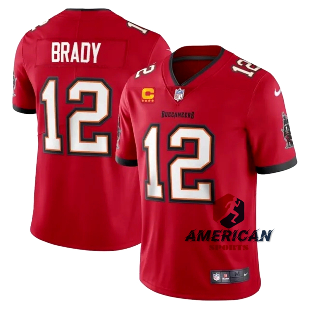 Masculino Camiseta 2023NFL Tampa Bay Buccaneers 12 Tom Brady Red Limitada Camisa de Futebol Americano Jersey