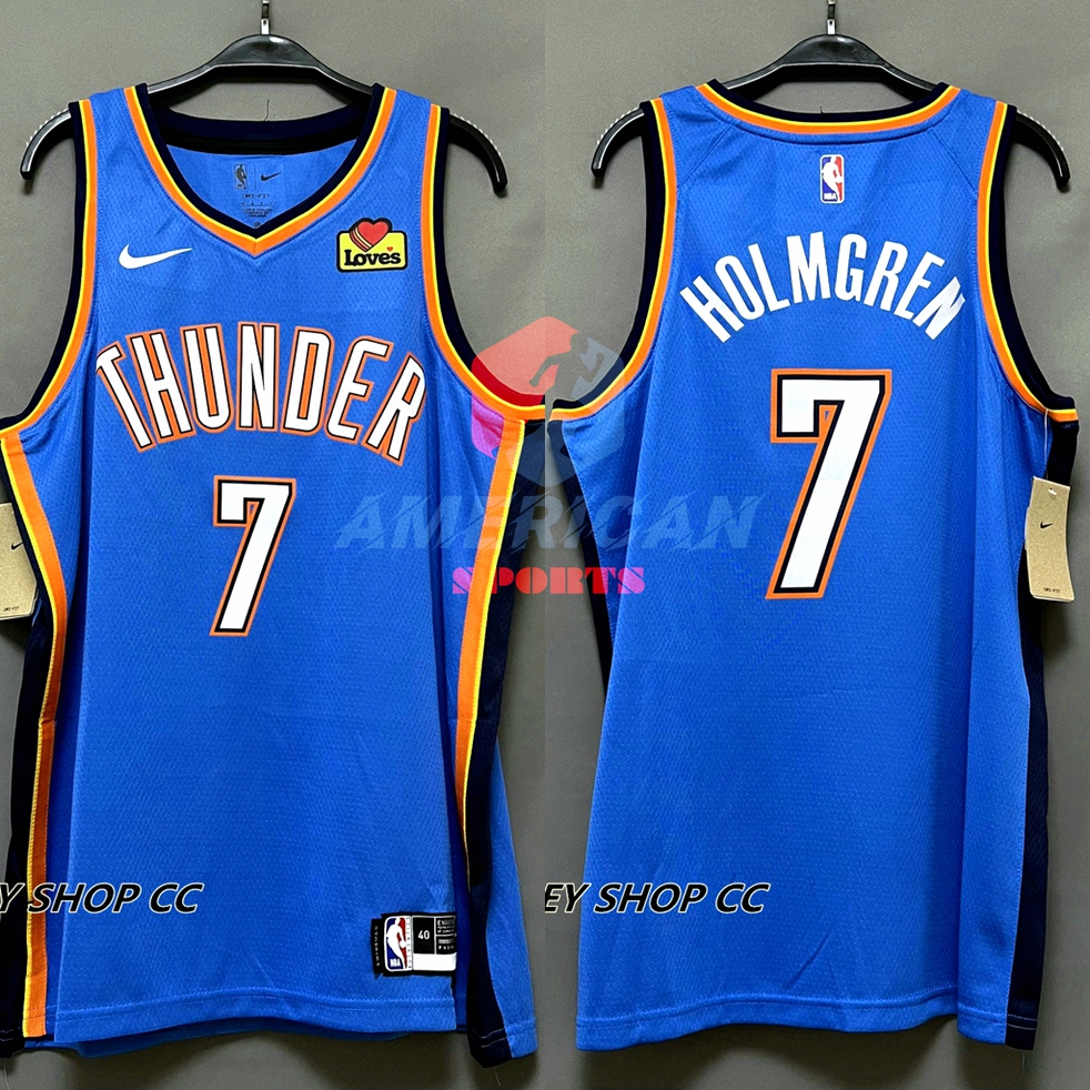Masculino Camisa NBA Oklahoma City Thunder Regata Chet Holmgren 2023 Camsieta Basquetebol Azul Jersey