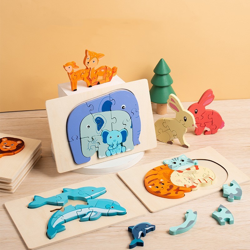 Montessori Toy Wooden Jigsaw Puzzle Set , Cor Da Forma Animal ...