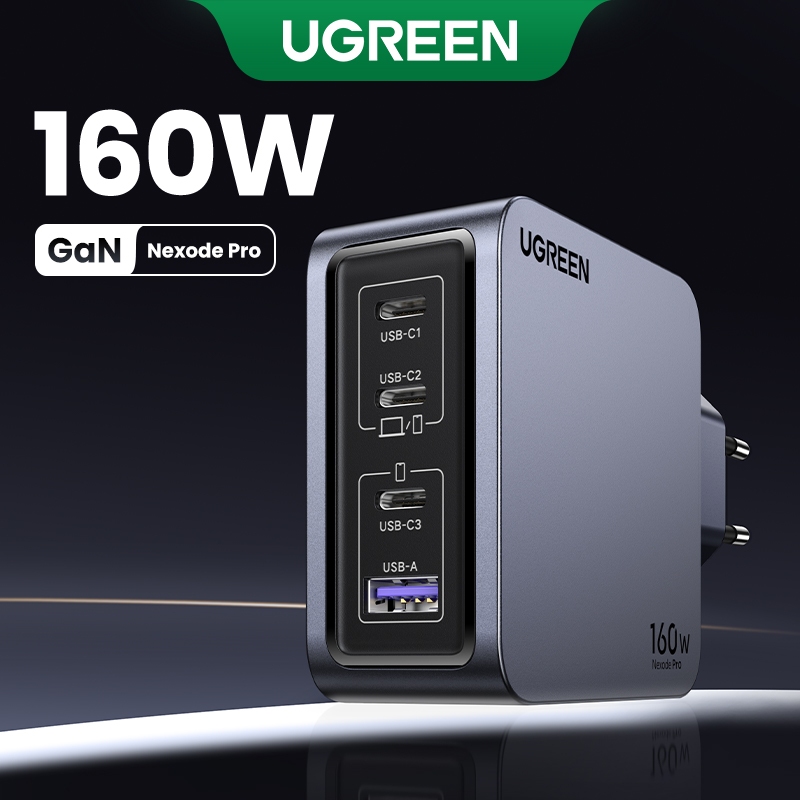 UGREEN 160W Nexode Pro Mini 3C1A 4 Portas Carregador GaN 140W Max Para Macbook 16 , Huawei Matebook , Carregamento Super Rápido iPhone 15 , Samsung S23