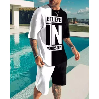 Roupa de Verão Camisa Casual de duas peças + Camiseta de praia esportiva Shorts Camiseta de praia masculina