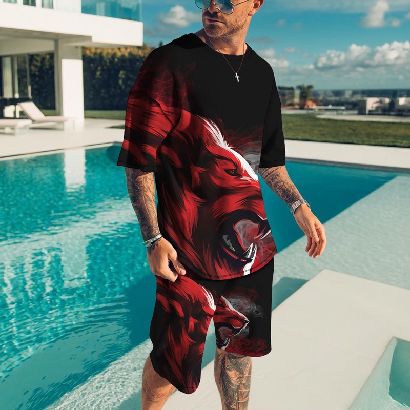 Camiseta de Moda Esportiva de Verão Camiseta Casual Fato Casual de Moda Masculina de Praia Curta