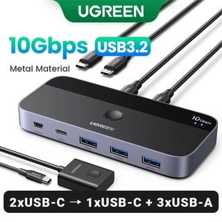 UGREEN 10Gbps USB C KVM Switch 3.2 Switcher Para Teclado De PC , Mouse , Impressora E Scanner 2 PCs Compartilhando 4 Dispositivos