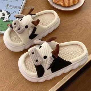 Chinelos De Linho Bonito Mulher Plataforma Interior Casa Flip Flops Verão Fundo Grosso Sapatos