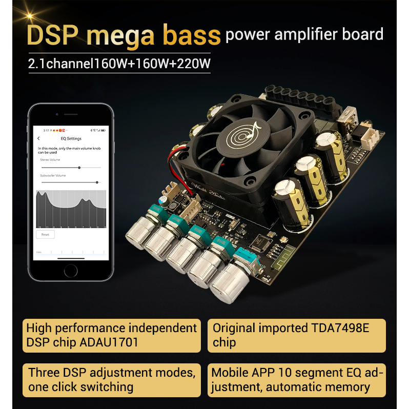 DIYMORE ZK-DAS A1 Mega Bass DSP Placa Amplificadora De Alto Desempenho Chip Independente ADAU1701 Três Modos De Ajuste 2.1 Canal