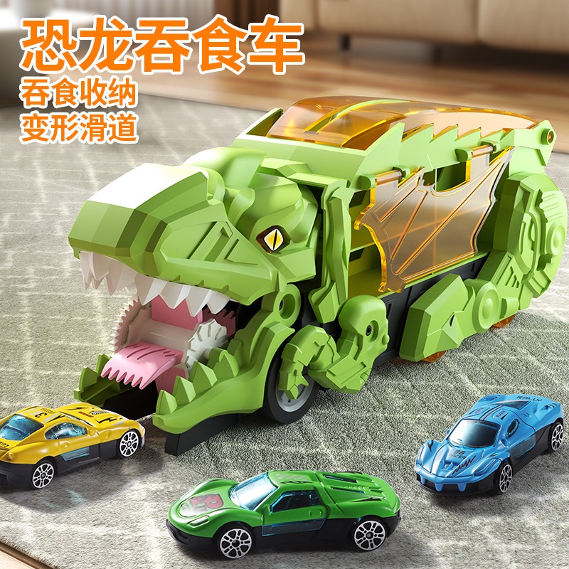 Caminhão De Armazenamento De Dinossauros Carro De Transporte Converte Em Ejection Race Track Toy Birthday Gift Para Meninas