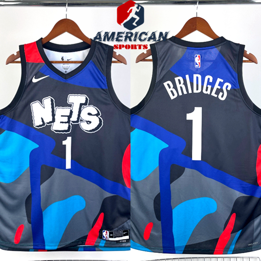 Homens Camiseta 2023NBA Brooklyn Nets Mikal Bridges 2023/24 Camisa Blue Basketball jersey City Edition
