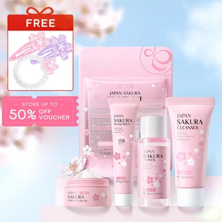 LAIKOU Skincare Travel Set Sakura Vitamina C Com Banda De Cabelo Brilhante Creme Hidratante Facial Para Os Olhos Reduz em Oferta na Shopee