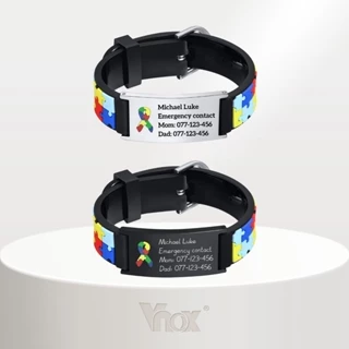 Vnox Cuastom Engrave Autismo Assinatura Puzzle Colorida Pulseiras De Relógio Infantil , Nome Personalizado Aço Inoxidável Para Crianças Jóias