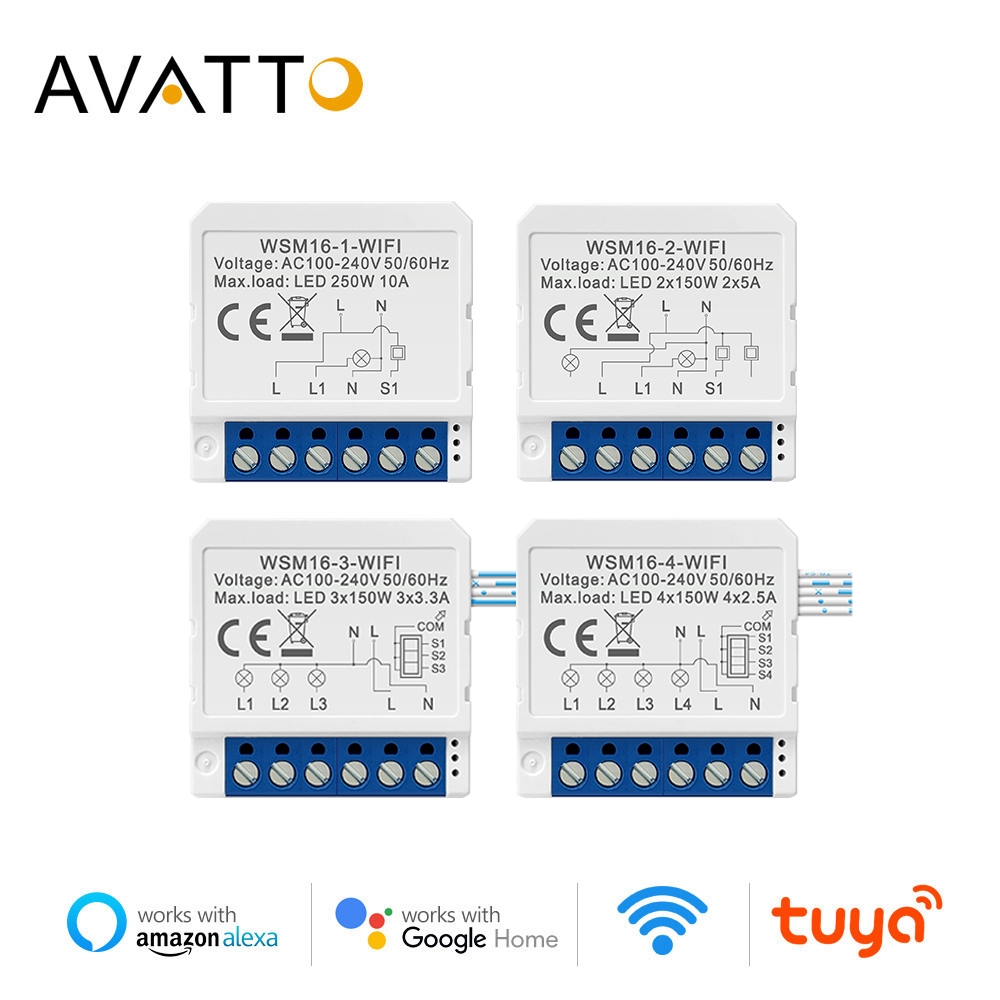 AVATTO Tuya Interruptor Inteligente WiFi De Controle De 2 Vias Mini Vida Alexa Google Home Alice