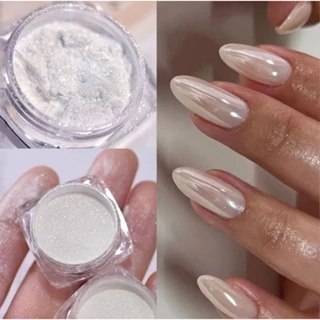 Aurora Pérola Pregos Brancos Glitter Pó Cromado Luz Da Lua Esfregão Branco Em Concha Espelho Pigmento Arte Das Unhas Decoração