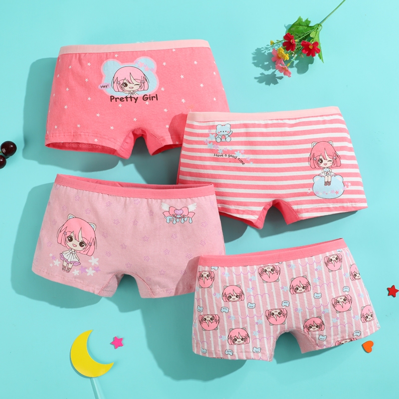 4 Pcs Cute Cartoon Kids Underwear Nova Moda Calcinha Algodão Macio  Respirável Baby Girls Boxer Por 2-15 Anos