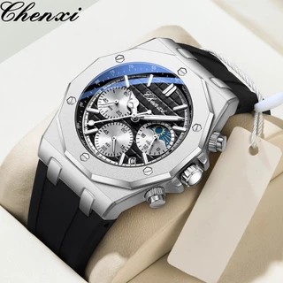 Relógio Cronógrafo Luminoso CHENXI Para Homens Novo Multifuncional De Silicone De Discagem Grande Relógios Esportivos De Quartzo À Prova D'água De