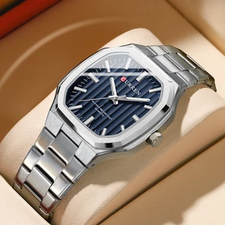 CURREN Relógio Masculino Nova Marca Original Mãos Luminosas De Aço Inoxidável Quadrado Design Criativo Casual Negócios Esportivos Quartzo Analógico 8458 XS