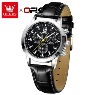 OLEVS 6015 relogio Masculinos De Quartzo Luxo À Prova D'água Chronograph Preto Marrom Couro original