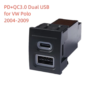 Para VW Polo 2004-2009 Carregador Rápido Carro PD Carregamento Duplo QC3.0 Tipo C Tomada De Interface