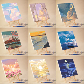 【 ORFON 】 20 × 20cm Com Moldura Pintura Por Número/Paisagem/Descompressão Relaxamento/Tinta Diy Presentes Para Crianças/De Decoração De Sala De Estar