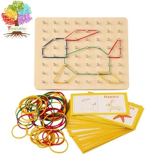 Geoboard De Madeira , Brinquedo Montessori De Educação Matemática Gráfica Para Crianças Com Cartões Padrão E Bandas De Borracha Figuras Formas , Teaser Cerebral STEM Toy Geo Board