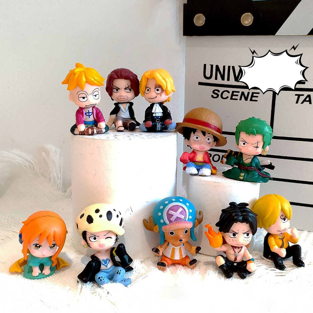 4Pcs/6Pcs/10Pcs/Set Anime One Piece Figura Luffy Zoro Sanji Ace Shanks Nami  Chopper Law Marco Q Versão Ação Modelo Boneca Brinquedos