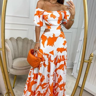 Cinto De Baloiço Floral Longo Boho Impressão Feminino Vestido De Pescoço Em V Sem Mangas