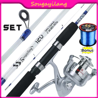 Sougayilang 1.2M-2.1M Conjunto De Pesca Portátil 2 Seções De Haste De Isca Com 6BB 5.2 : 1 Engrenagem De Alta Velocidade E Linha 150m