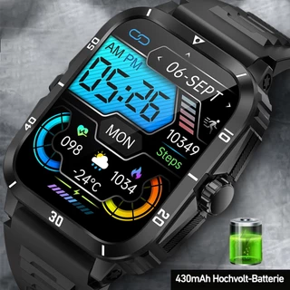 2024 Novo Estilo de Relógio Militar Exterior Smart Watch Men Wireless Call 2inch HD Full Touch Fitness Exercício de Gravação de Voz Mensagem Assistente de Voz Push Sleep Monitoring Weather