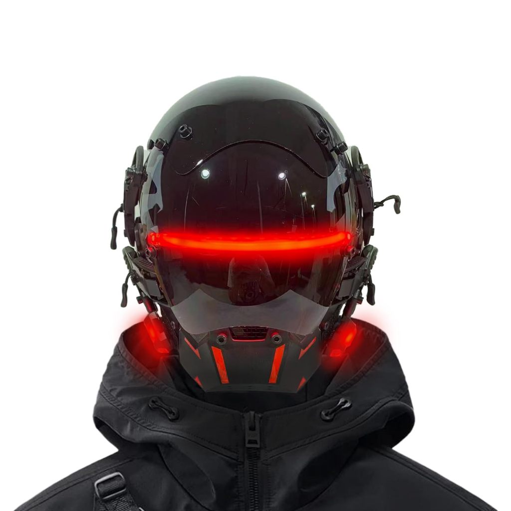 Máscara punk de cosplay para hombre, luz LED con trenzas, máscara de cosplay, accesorios de Halloween (trenzas negras