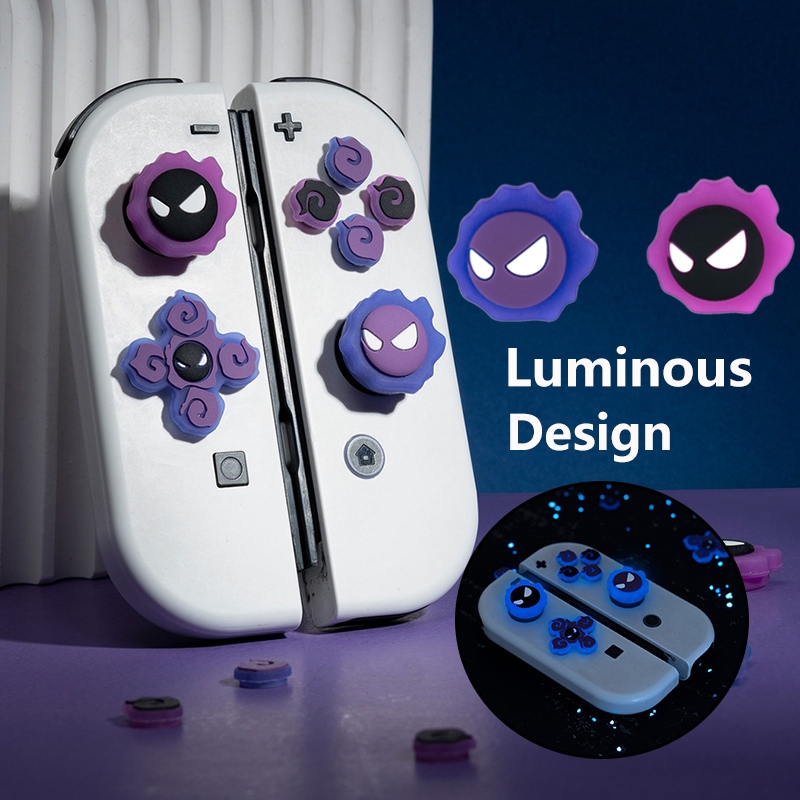 GeekShare Cute D-Pad Button Caps Silicone Thumb Grips Set Fantasma Luminoso ABXY Botões Chave Joystick Capas Para Nintendo Switch/OLED/Lite Gengar