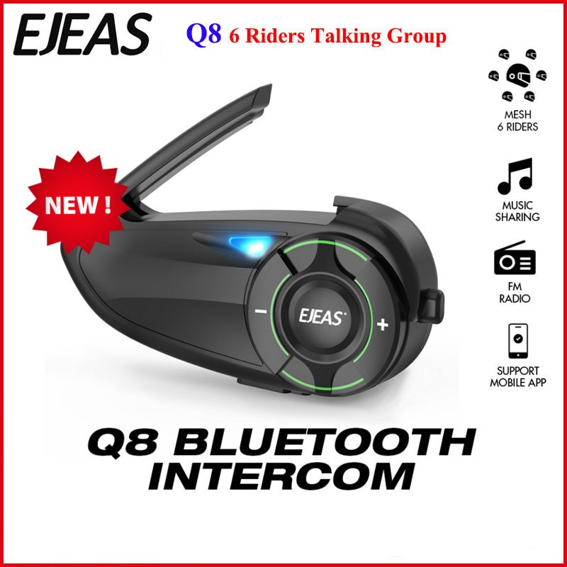 EJEAS Q8 Motocicleta Capacete Sem Fio Bluetooth 6-Ways Fone De Ouvido Intercomunicador De Malha Para 6 Pilotos