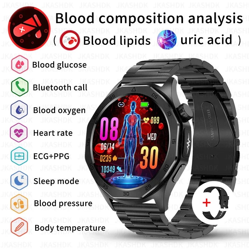 2024 Relogio De Grau Medico Smart Watch Acucar No Sangue Lipidio Acido Urico Pulseira ECG Temperatura Corporal Bluetooth Chamada Saude Smartwatch Shopee Brasil