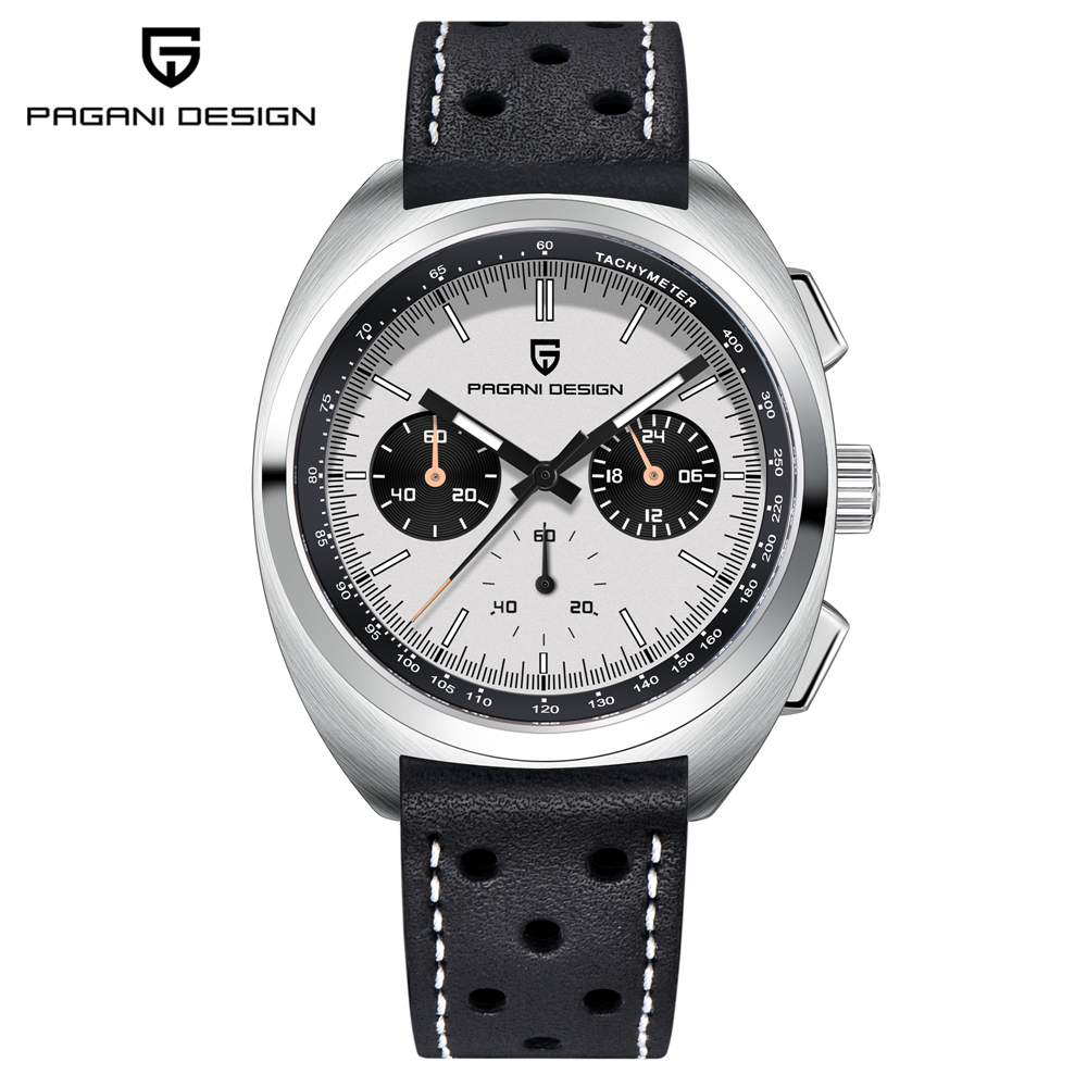 PAGANI DESIGN Panda Dial Men Watch Japan VK63 Chronograph Quartzo Vidro ...