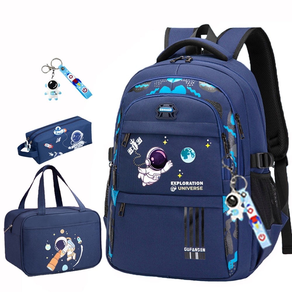 Kit Mochila Infantil Masculina Astronauta Com Lancheira E Estojo De Lápis