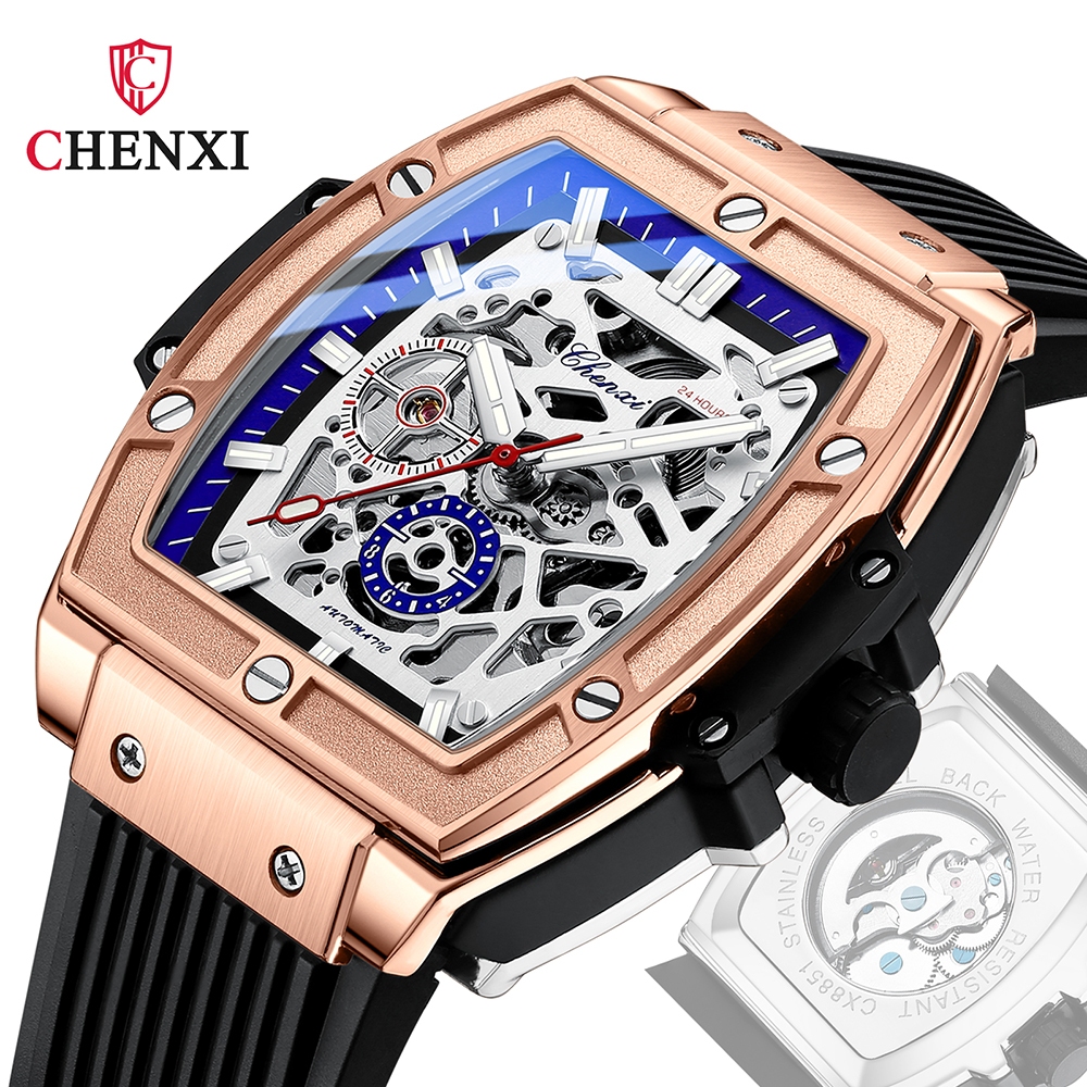 時計 er automatic watch (men) Relógio Mecânico Automático CHENXI Homem Marca Top Tonneau Square