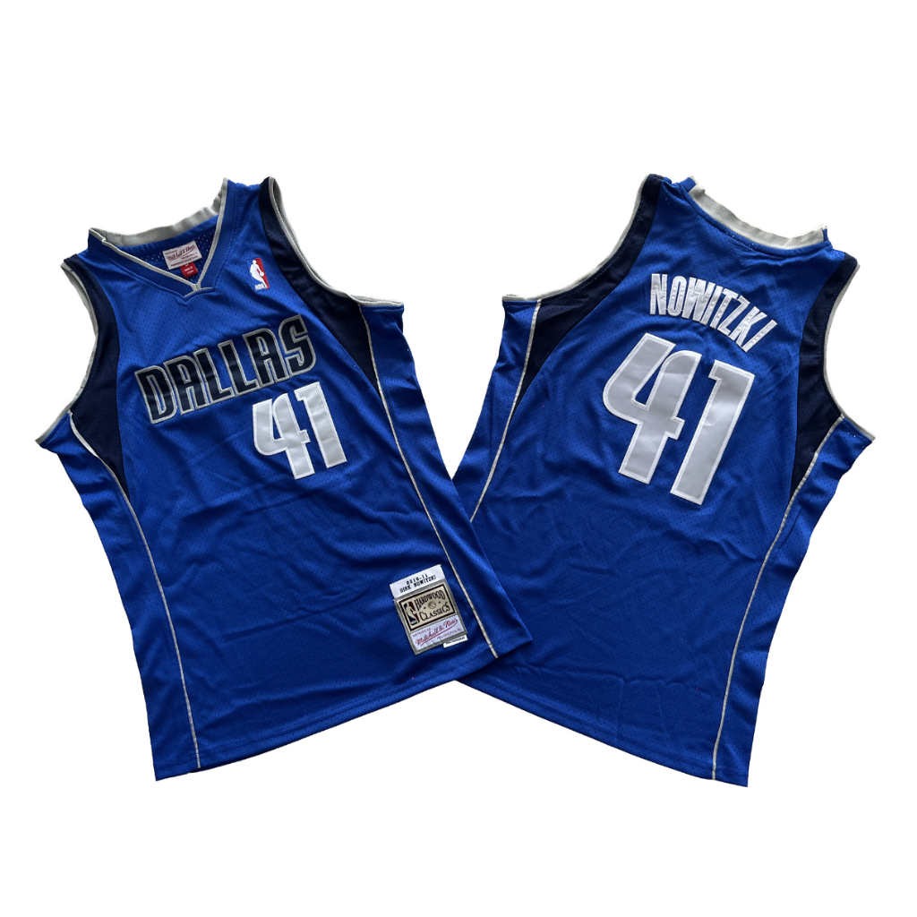 Nova Camisa De Basquetebol Masculina Dallas Mavericks 41 Dirk Nowitzki Bordada mn retro Azul