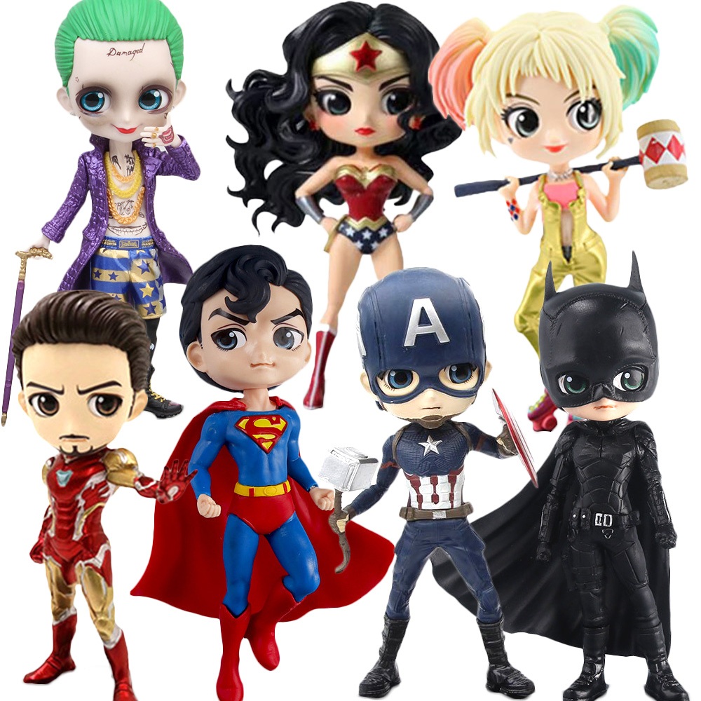 Qposket Super-Homem Batman Joker Figura Vingadores Catwoman Homem Aranha Bonecos Brinquedos Infantis