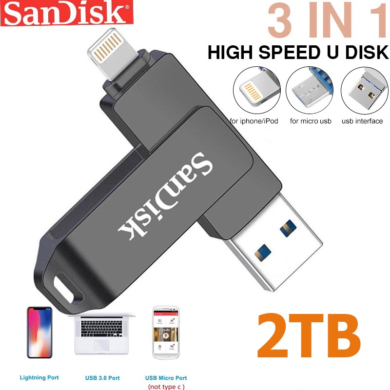 Pen Drive 3 Em 1 Sandisk Para iPhone IOS Tipo C USB Mental Flash Unidade De Armazenamento De Dados Jump Memory Stick U Disco
