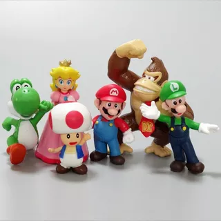 6Pcs/Set 4-7cm Jogo Super Mario Bros.Donkey Kong Luigi Yoshi Peach Bowser Koopa Q Versão PVC Figuras De Ação Modelo Doll Toys