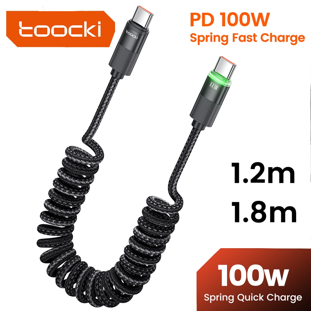 Toocki 100W Tipo C Para Cabo De Dados Retrátil Com Luz Indicadora Inteligente USB Carregamento Super Rápido