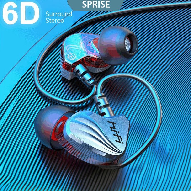 [SPRISE HiFi Dual Drive 6D Fones De Ouvido Estéreo Com Microfone Fone Fio Controle Universal De 3,5 Mm