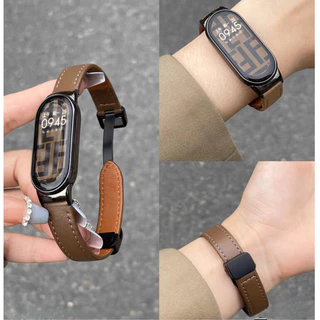 Adequado para Xiaomi Mi Band 9/8 Leather Strap Smart Sports 7 / 6 / 5 / nfc pulseira Couro Genuíno Fivela Magnética de Liberação Rápida