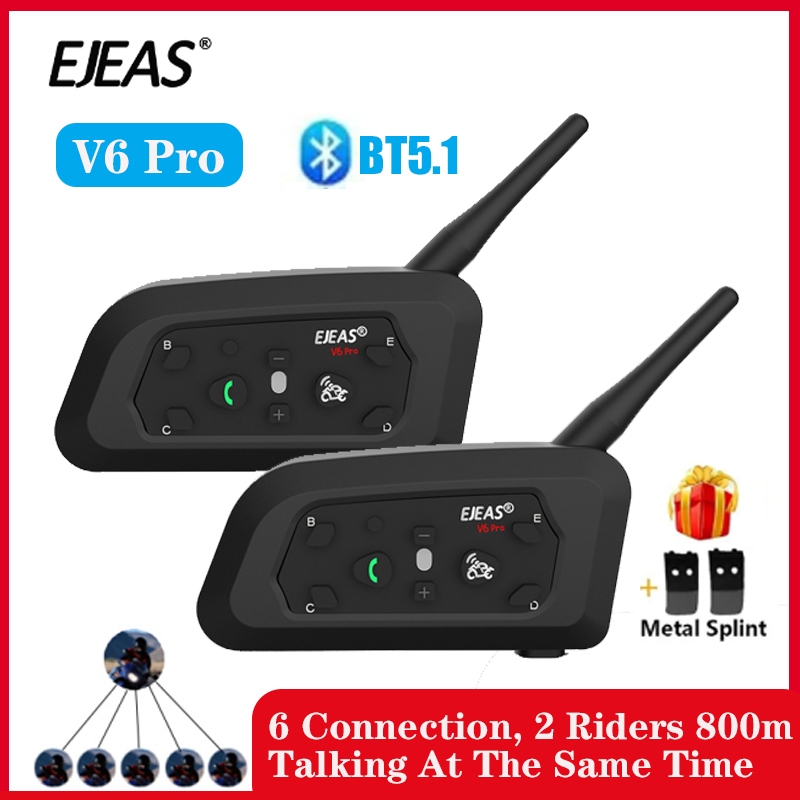 2Pcs/set EJEAS V6 Pro Capacete Intercomunicador Interfone De Motocicleta Bluetooth 800m Comunicador Full Duplex Para 6 Pilotos IP65 À Prova D'água